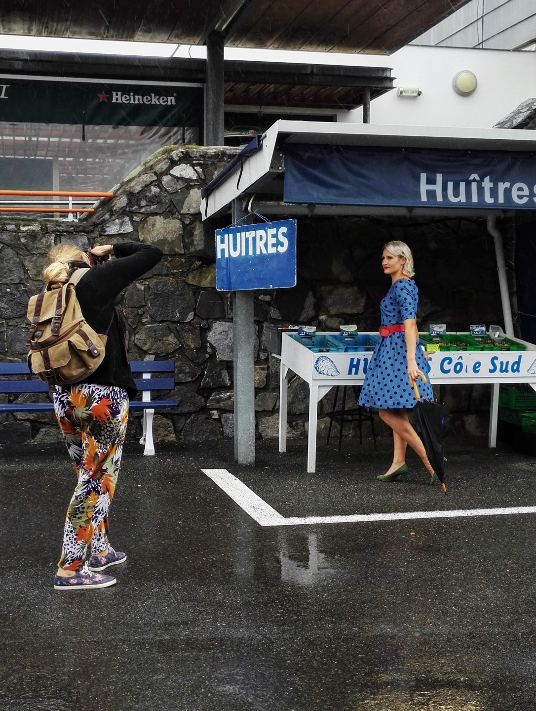 magazine shoot featuring polka dot tea dress