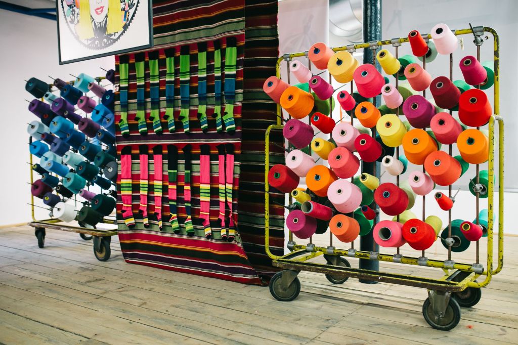 Colourful reels of thread to make striped socks